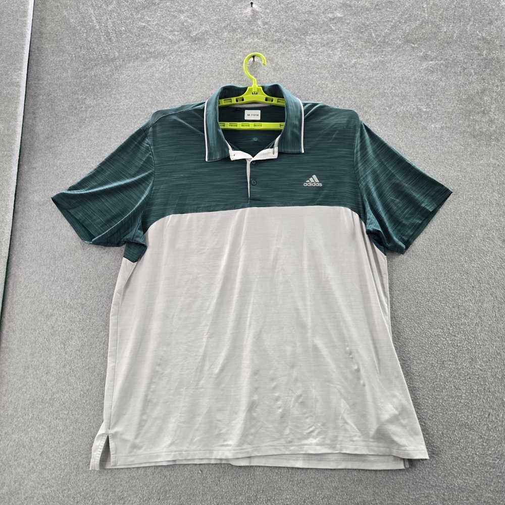 Adidas Men Polo 2XL Green Colorblock Golf Logo Button‎ Short Sleeve